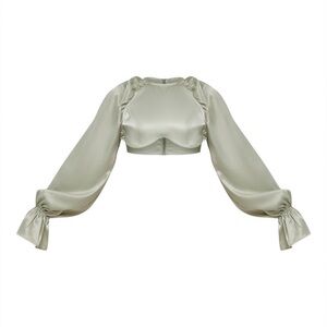 SAGE GREEN SATIN UNDERWIRED PUFF SLEEVE CROP WITH MAXI SKIRT